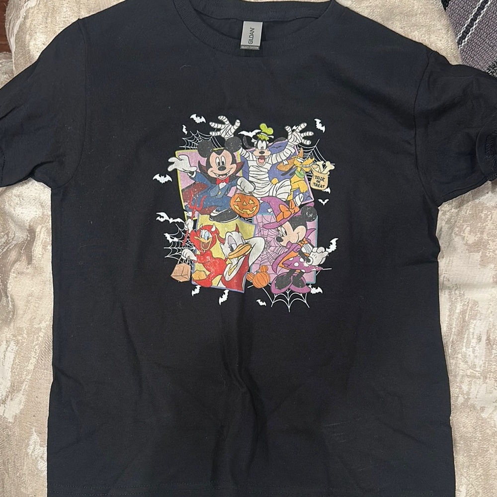 Black Halloween T-Shirt with Cartoon Characters